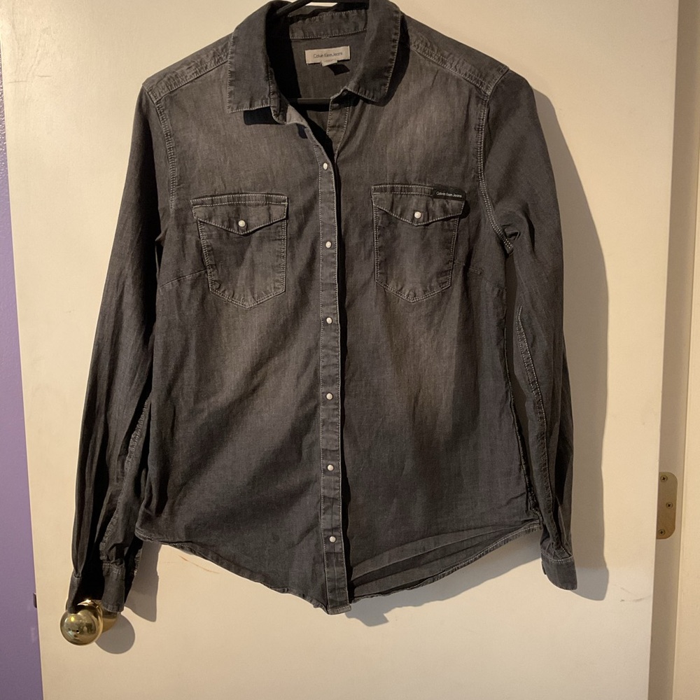 Calvin Klein Gray Denim Button-Up Shirt - Small